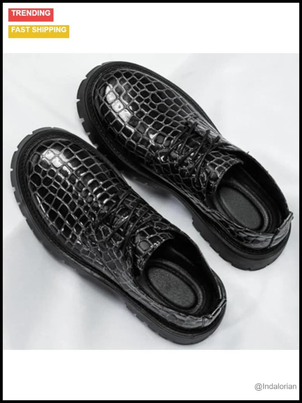 Croc Embossed Patent Faux Leather Chunky Platform Lug Sole Lace Up Oxfords